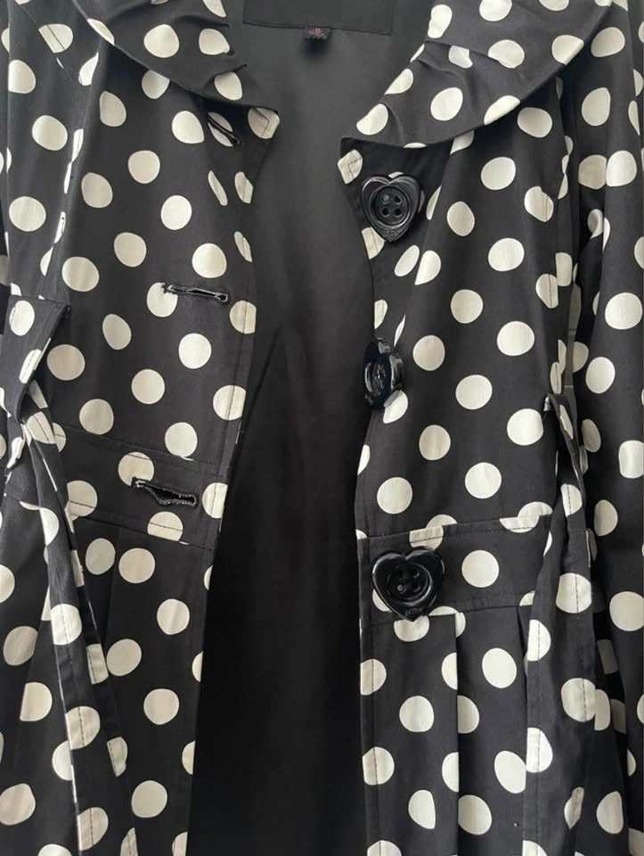 Betsey Johnson Polka Dot Bubble Hem Trench Coat Size M - photo 4