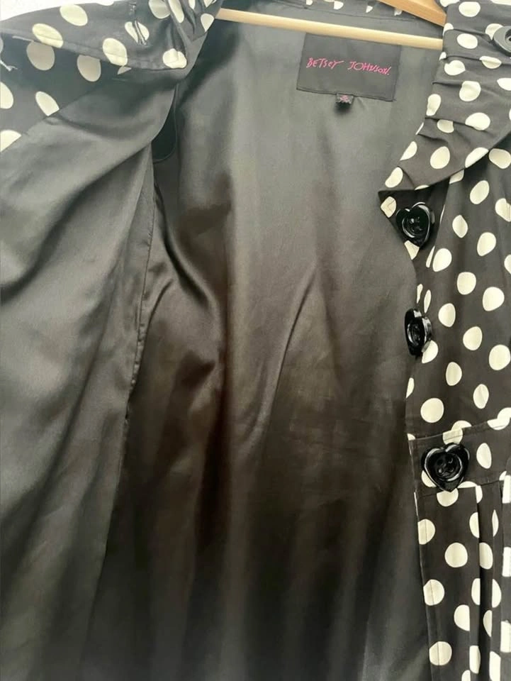 Betsey Johnson Polka Dot Bubble Hem Trench Coat Size M - photo 5