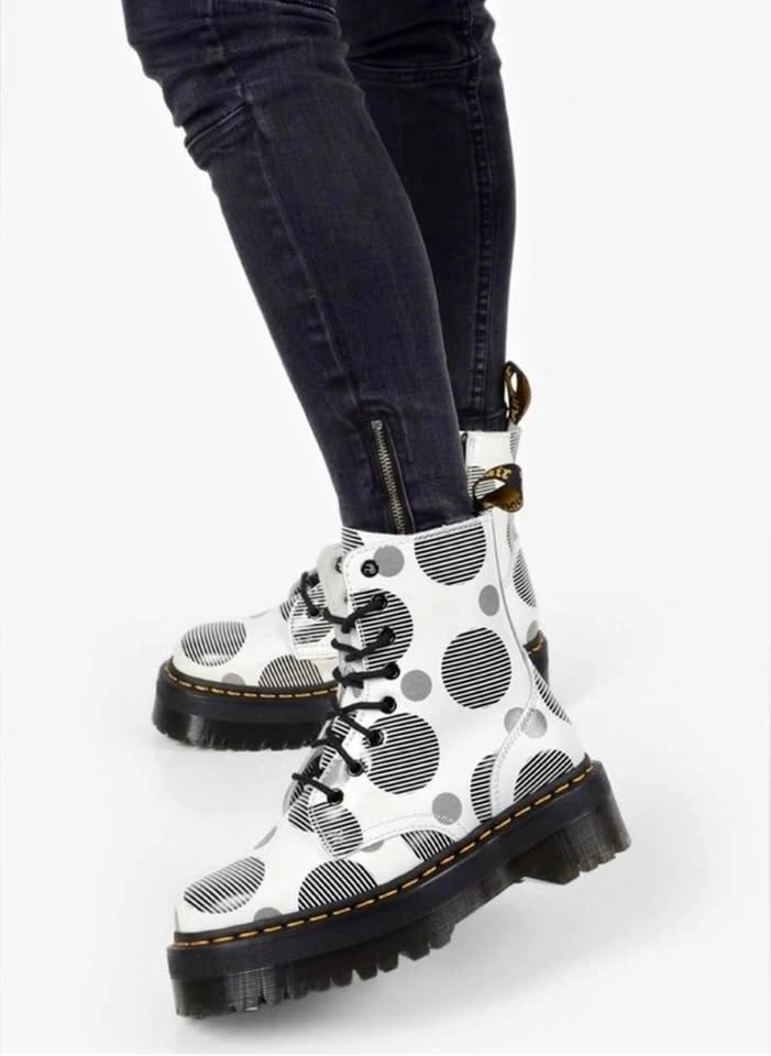 Dr Martens Jadon Polka Dot Leather Platform Boots Size 38