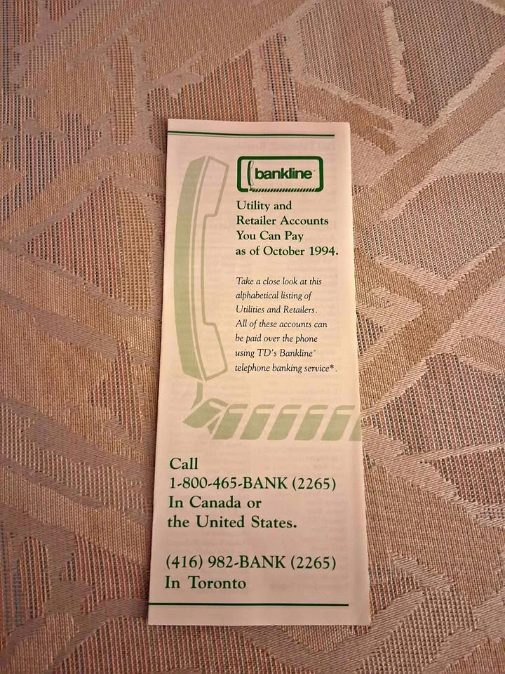 Vintage 1994 TD Bank "Bankline" Telephone Banking Brochure