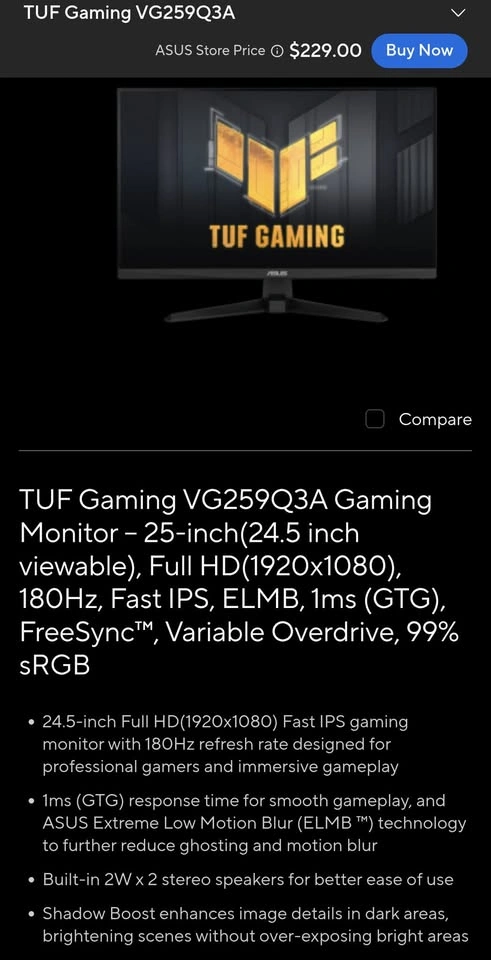 (BRAND NEW) ASUS TUF Gaming VG259Q3A 25in. FHD 180Hz IPS Gaming - photo 2