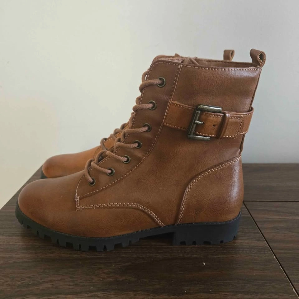 SO Broccoli Combat Boots Womens Size 9 Cognac Brown Zipper & Lac - photo 5