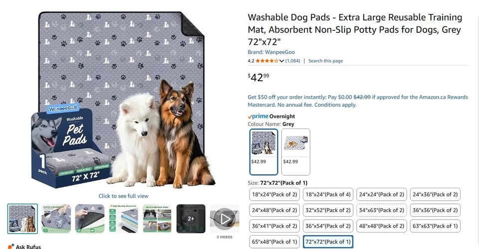 NEW Washable Pee Pads 72" X 72" - photo 2
