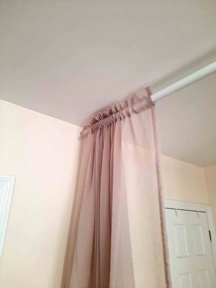 Room Divider Tension Curtain Rod with Curtains