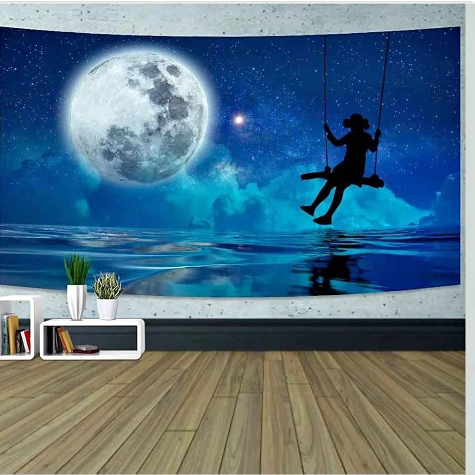 NEW GUIFIER Full Moon Tapestry Wall Hanging Starry Sky Tapestry