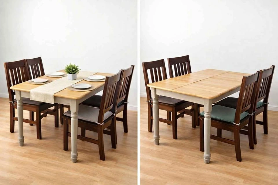 Solid Wood Extendable Dining Table + 4 Chairs