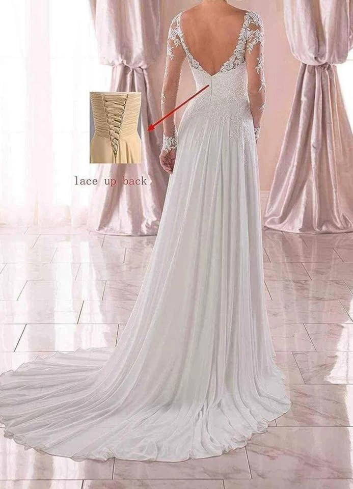 Women's V-Neck Ivory Lace Beach Wedding Dress - photo 2