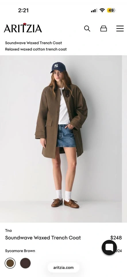 Aritzia Soundwave Waxed Trench Coat Size S NWT