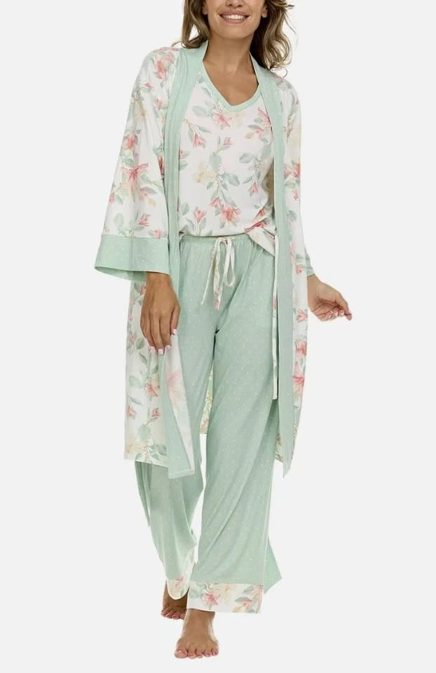 Flora Nikrooz 3pc Mint Floral Pajama Set - Medium