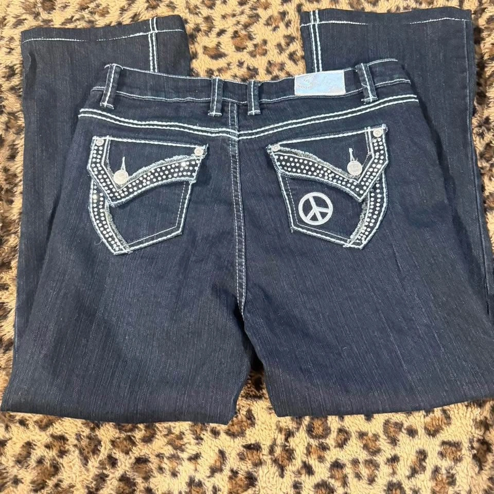 Dark Wash Studded Rhinestone Bootcut Jeans