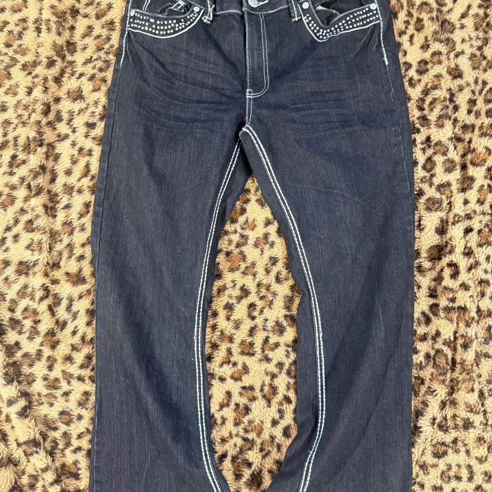 Dark Wash Studded Rhinestone Bootcut Jeans - photo 2