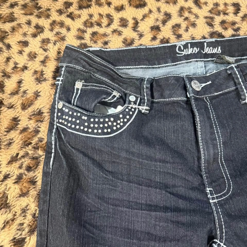 Dark Wash Studded Rhinestone Bootcut Jeans - photo 3