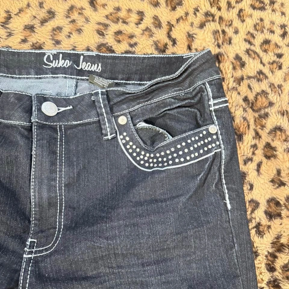 Dark Wash Studded Rhinestone Bootcut Jeans - photo 4