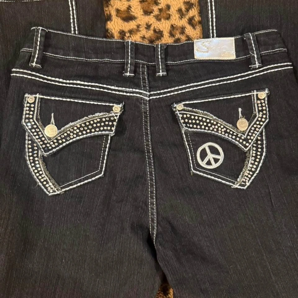 Dark Wash Studded Rhinestone Bootcut Jeans - photo 5