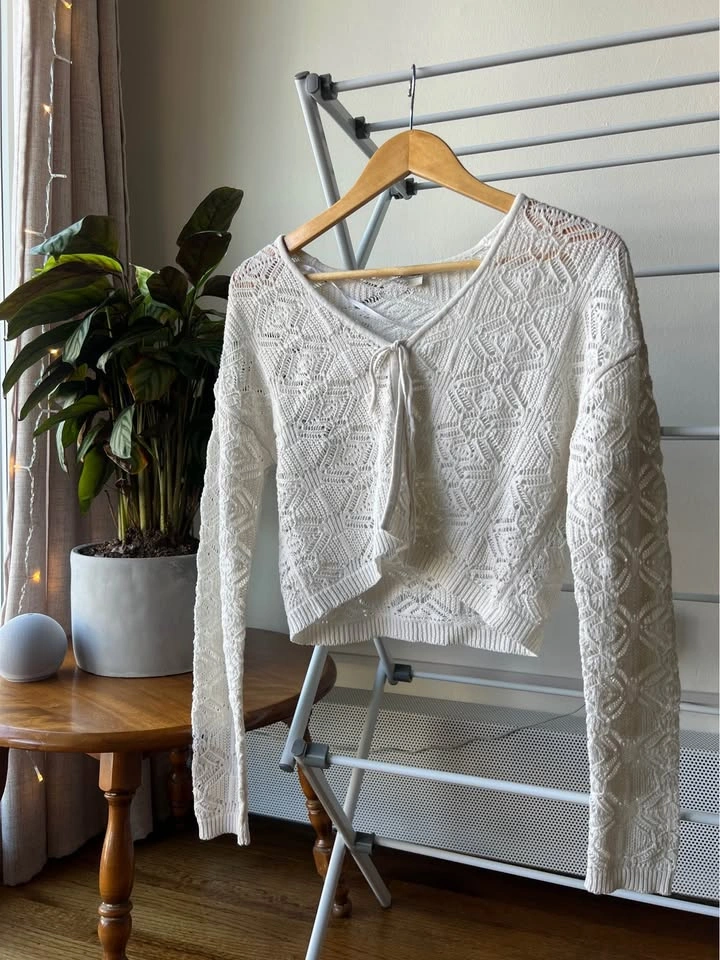 White Crochet Tie Cardigan - photo 2