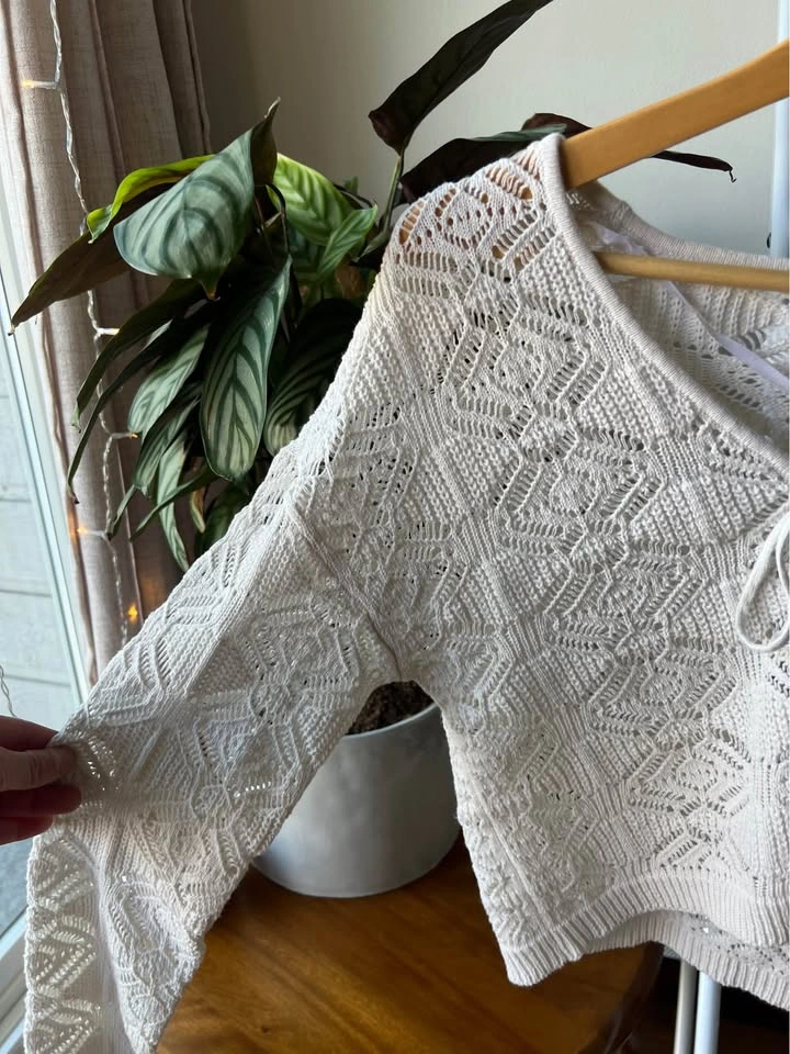 White Crochet Tie Cardigan - photo 3