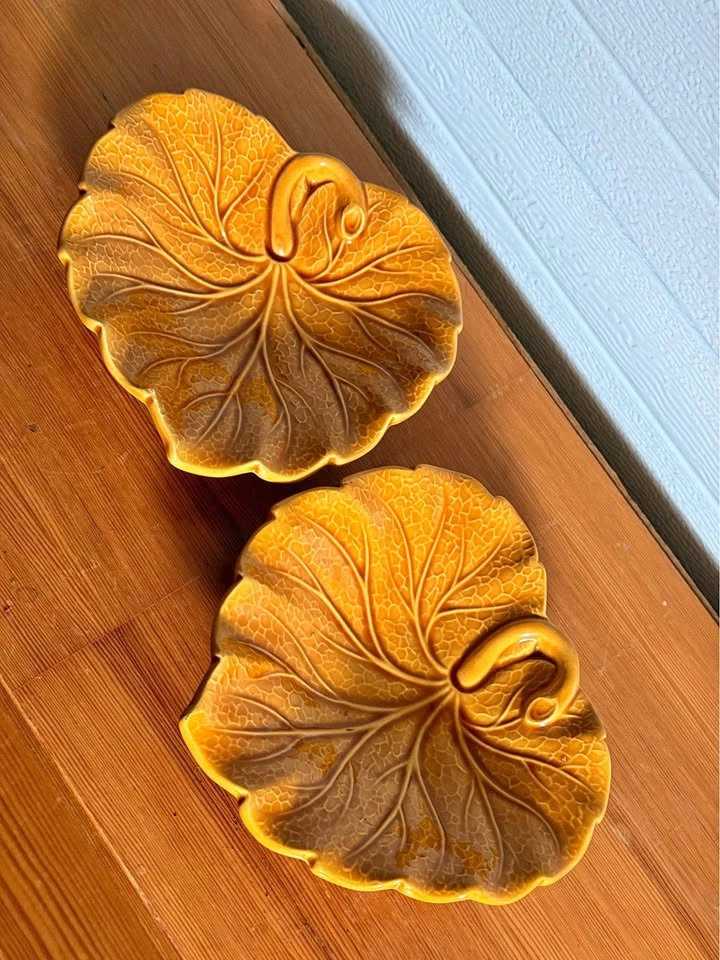 Pair of Vintage Ceramic Leaf Dishes Japan