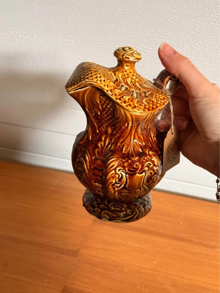 Brown Embossed Petite Ceramic Pitcher with Lid - photo 2