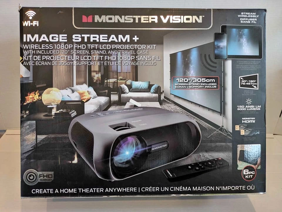 Monster Vision 1080p Projector with 120" Screen