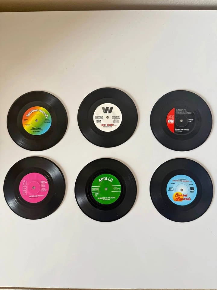 6 Retro Vinyl Record Coasters