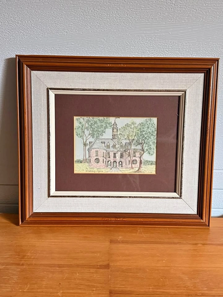 Colonial Capitol Williamsburg Handpainted Watercolor Framed Art