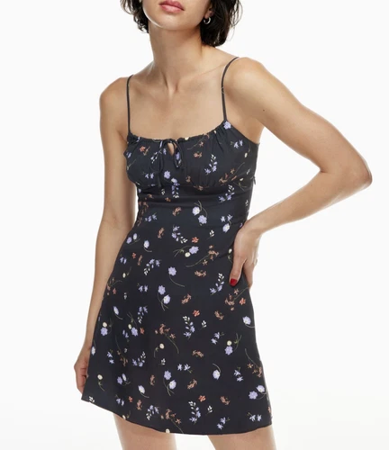 Aritzia Wilfred Bellow Mini Dress Size 6 Floral Tie-Front Smocke