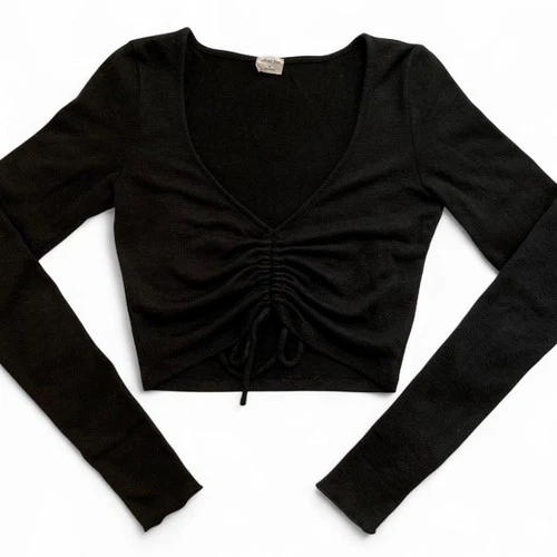 Aritzia Wilfred Lynx Longsleeve XS Ruched Cropped Y2K V-Neck - photo 2