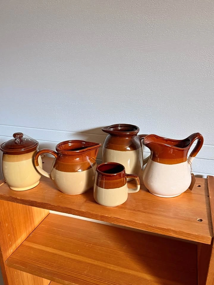 Brown Beige Ceramic Pitchers Jar Mug Set