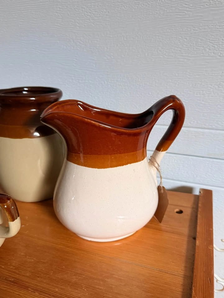Brown Beige Ceramic Pitchers Jar Mug Set - photo 2