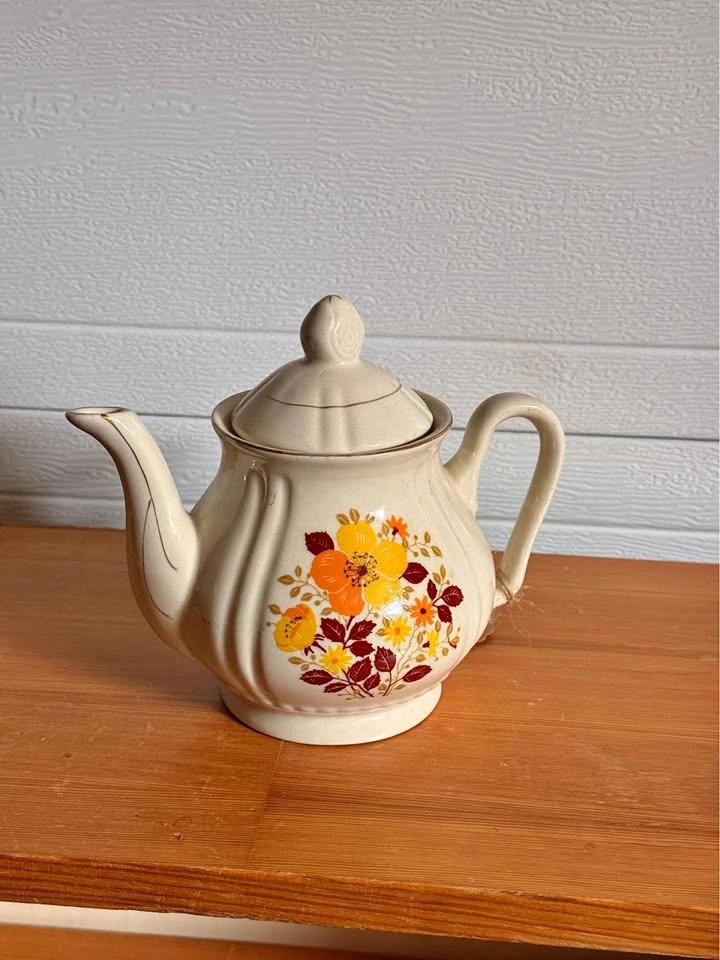 Vintage Stoneware Floral Teapot