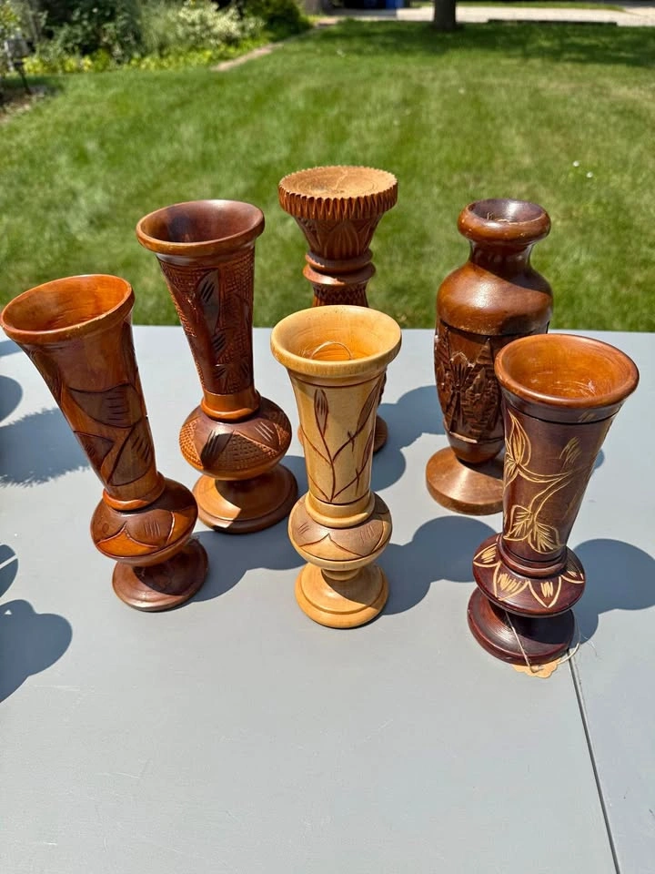 Assorted Carved Wooden Vases