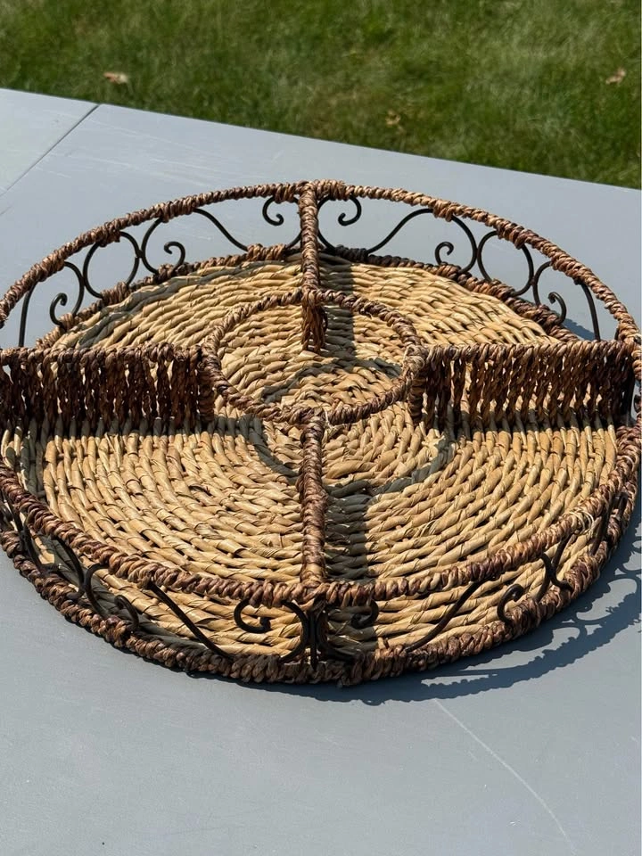 Wicker Divided Party Platter Serving Tray - photo 2
