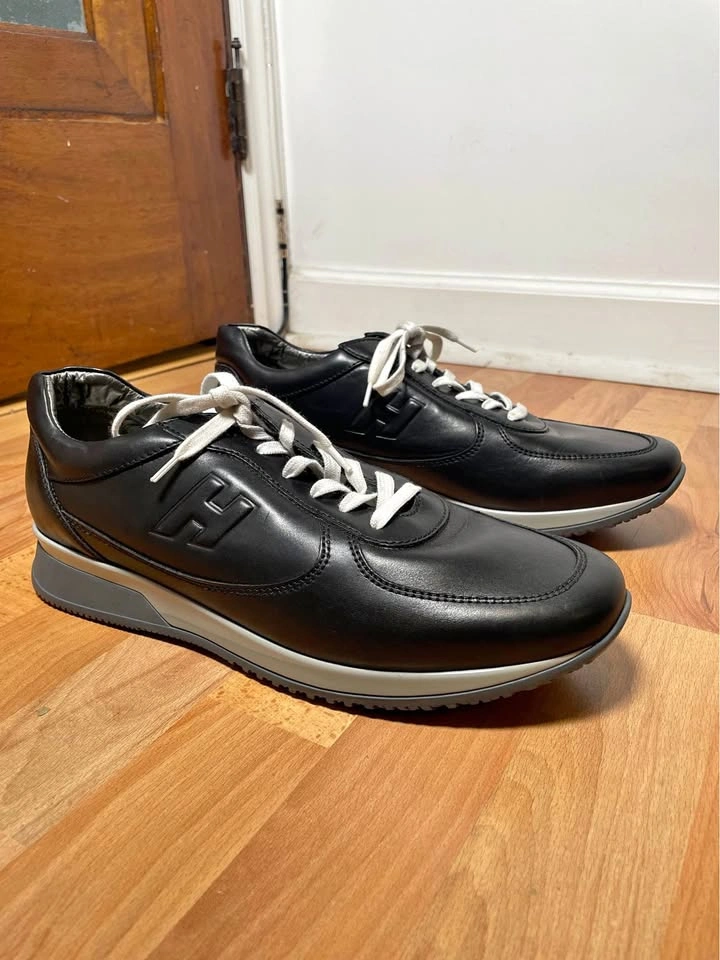 NEW Hogan H-Stripes Leather Sneakers - Black/White - Men’s 11