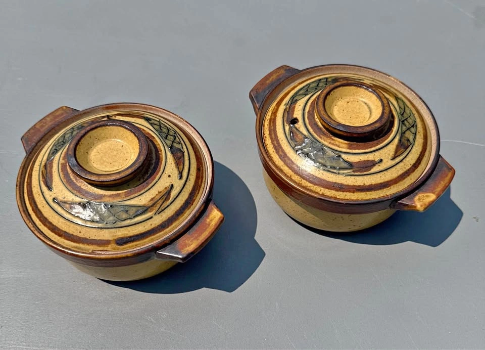 Set of 2 Earthy Ceramic Pots with Lids