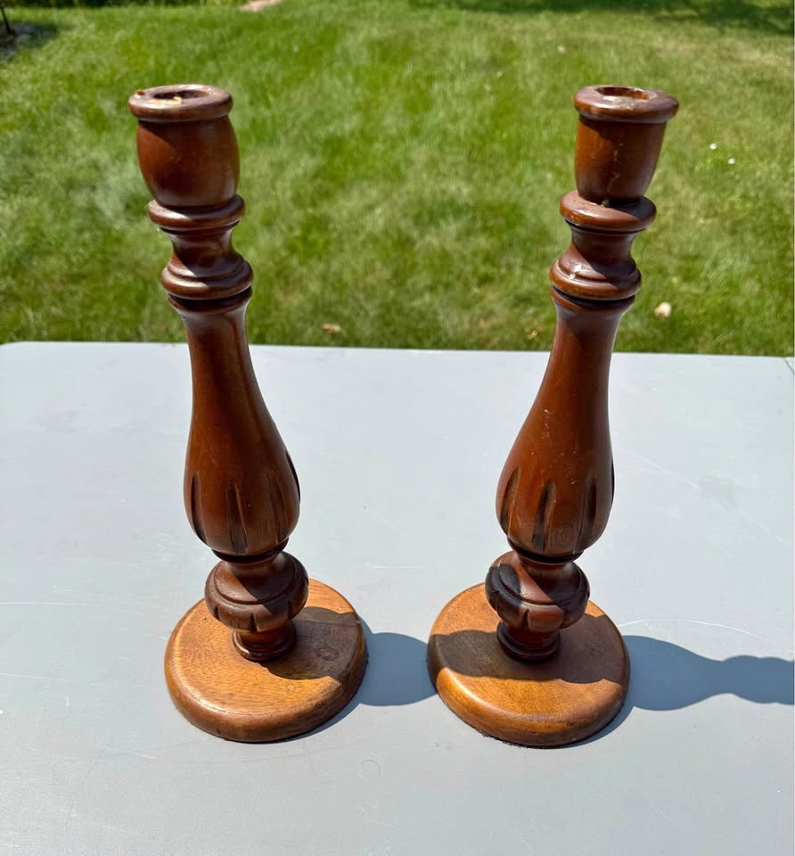 Pair of wood candlesticks