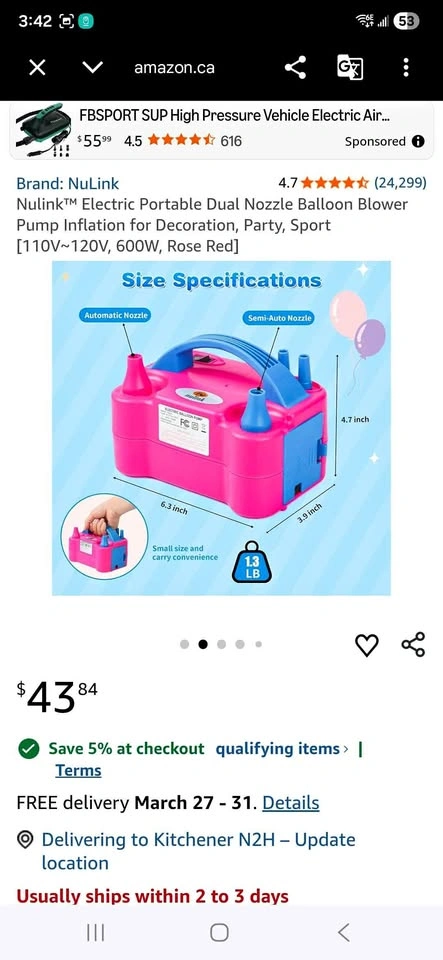BNIB ballon electronic pump
