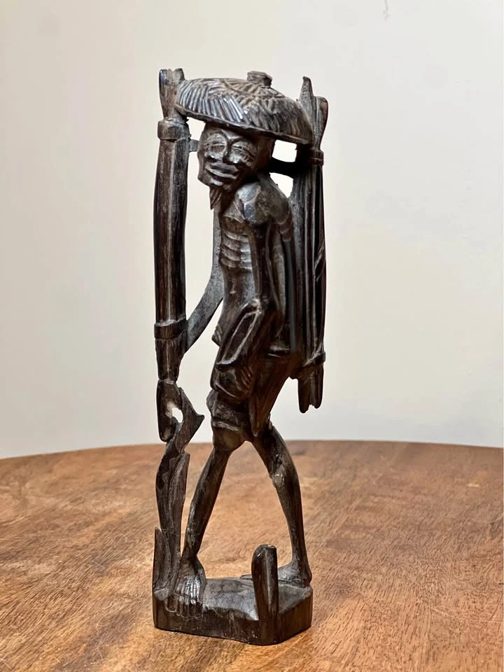 6-inch Hand-Carved Wooden Figurine - Balinese Stilt Fisherman