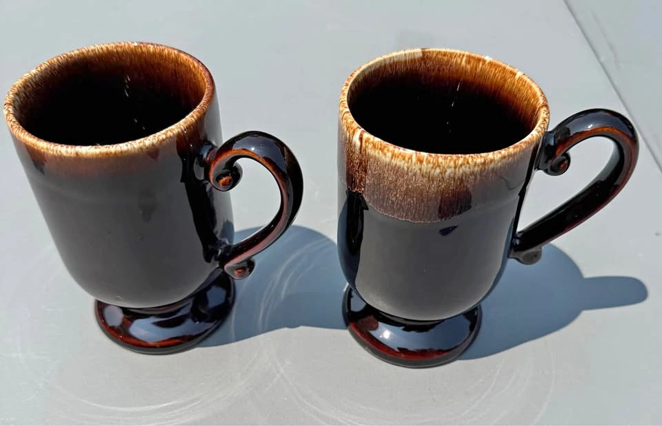 Brown Drip Footed Mugs Set of 2