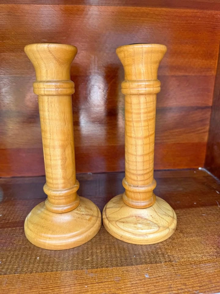Pair wooden candle holders