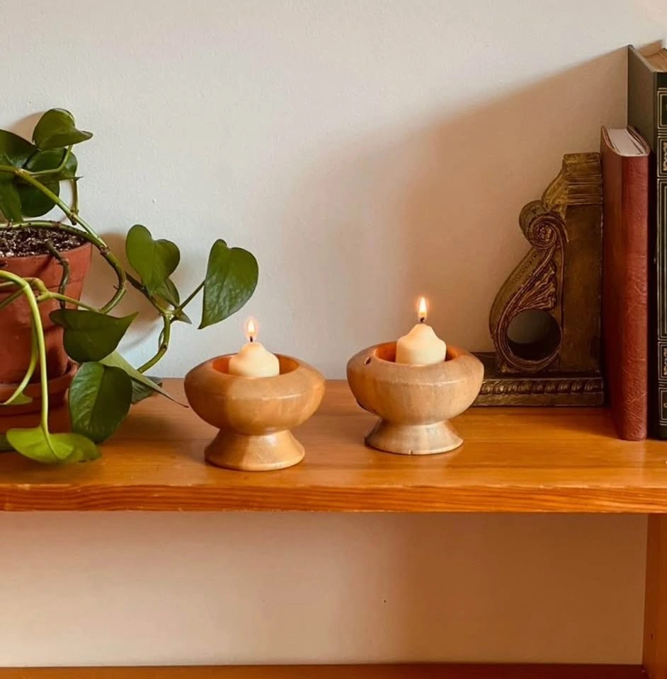 Pair Beetle Kill Pine Candle Holders - photo 2