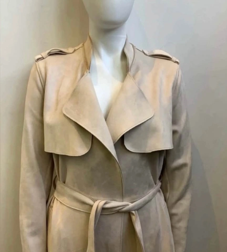 Oversized Faux Suede Trench Coat - Cream/Light Beige Size M/L/XL - photo 2