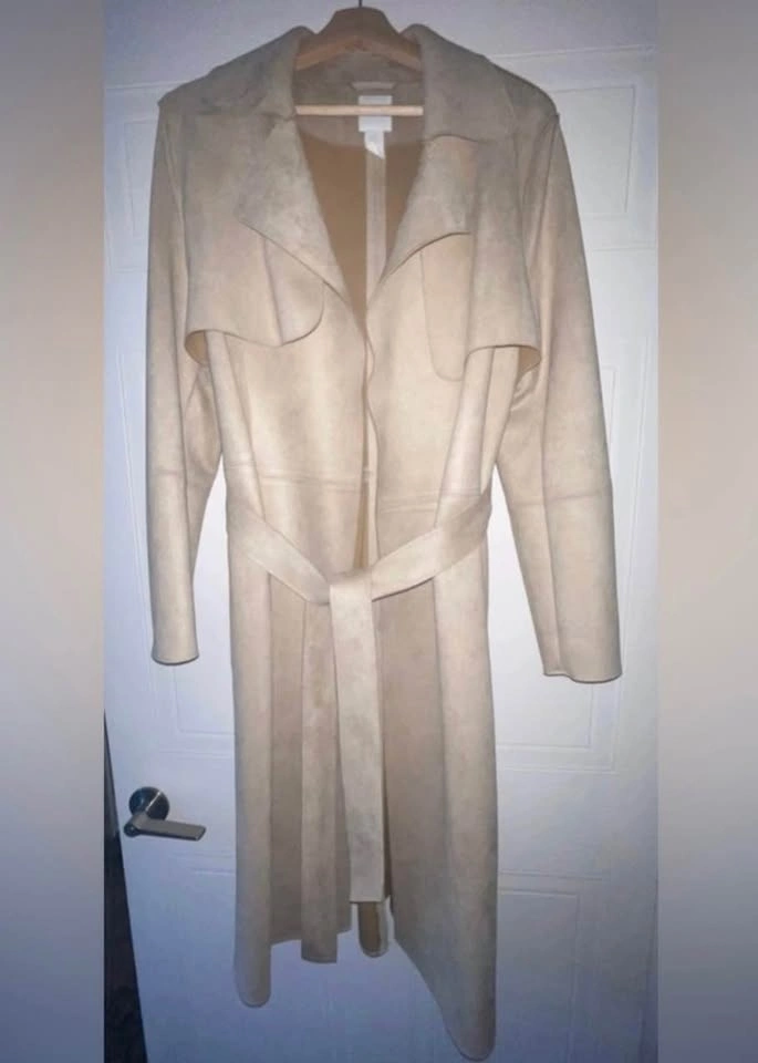 Oversized Faux Suede Trench Coat - Cream/Light Beige Size M/L/XL - photo 4