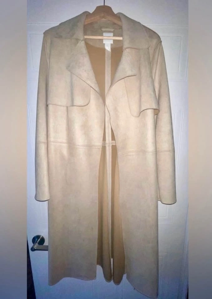 Oversized Faux Suede Trench Coat - Cream/Light Beige Size M/L/XL - photo 5