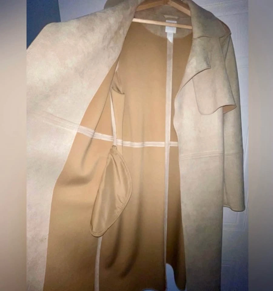 Cream/Light Beige Faux Suede Trench Coat size M-L - photo 5