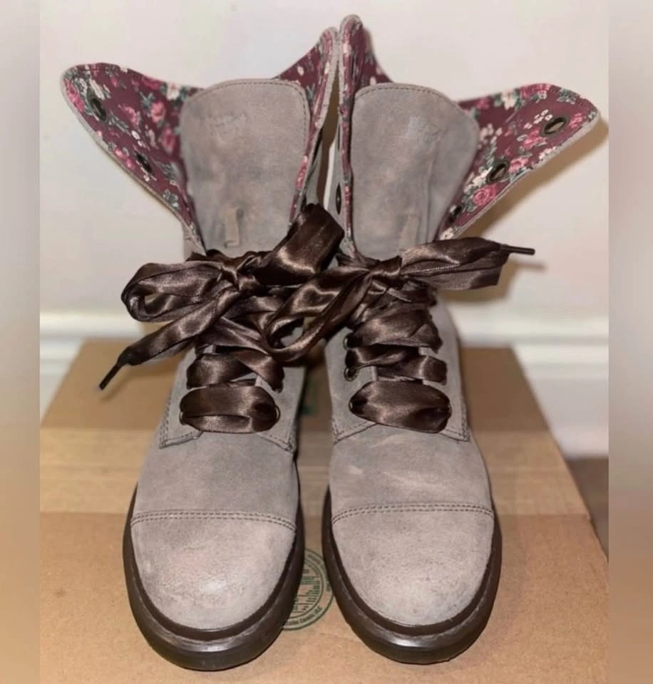 Dr Martens 1914 Triumph Grey/Taupe Floral Suede Boots Size 38 - photo 3