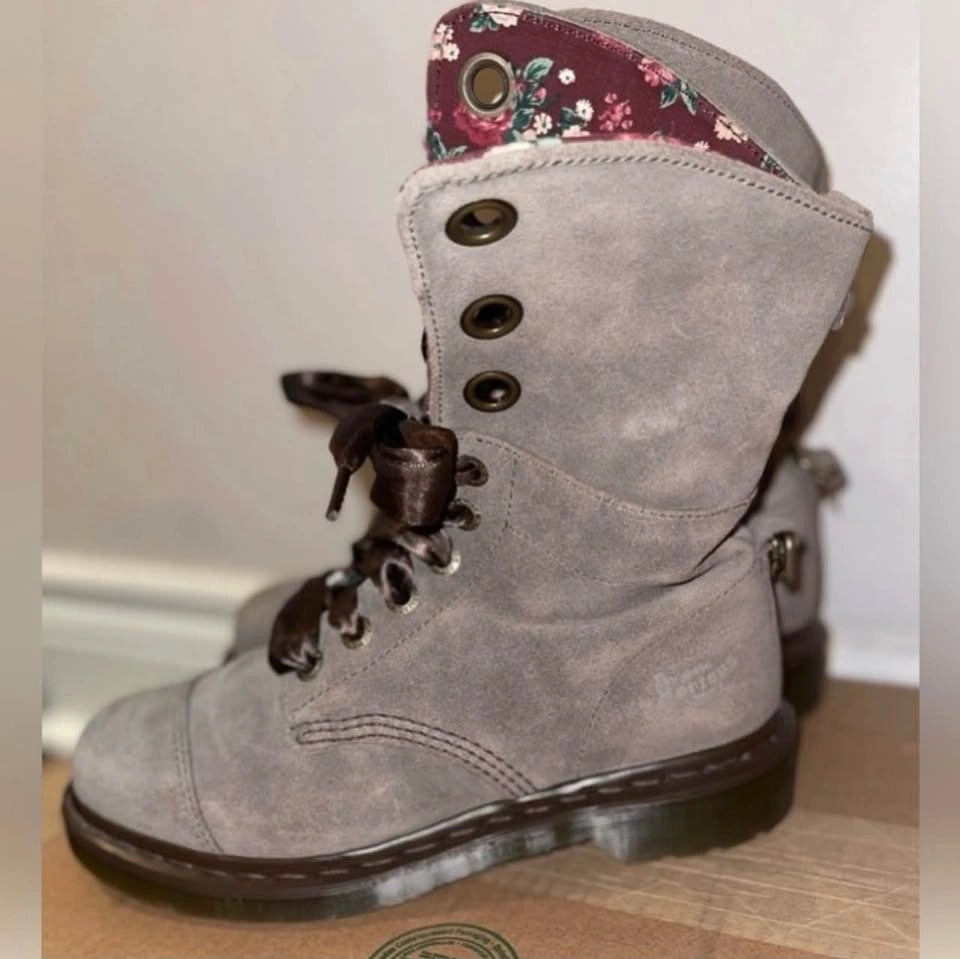 Dr Martens 1914 Triumph Grey/Taupe Floral Suede Boots Size 38 - photo 4