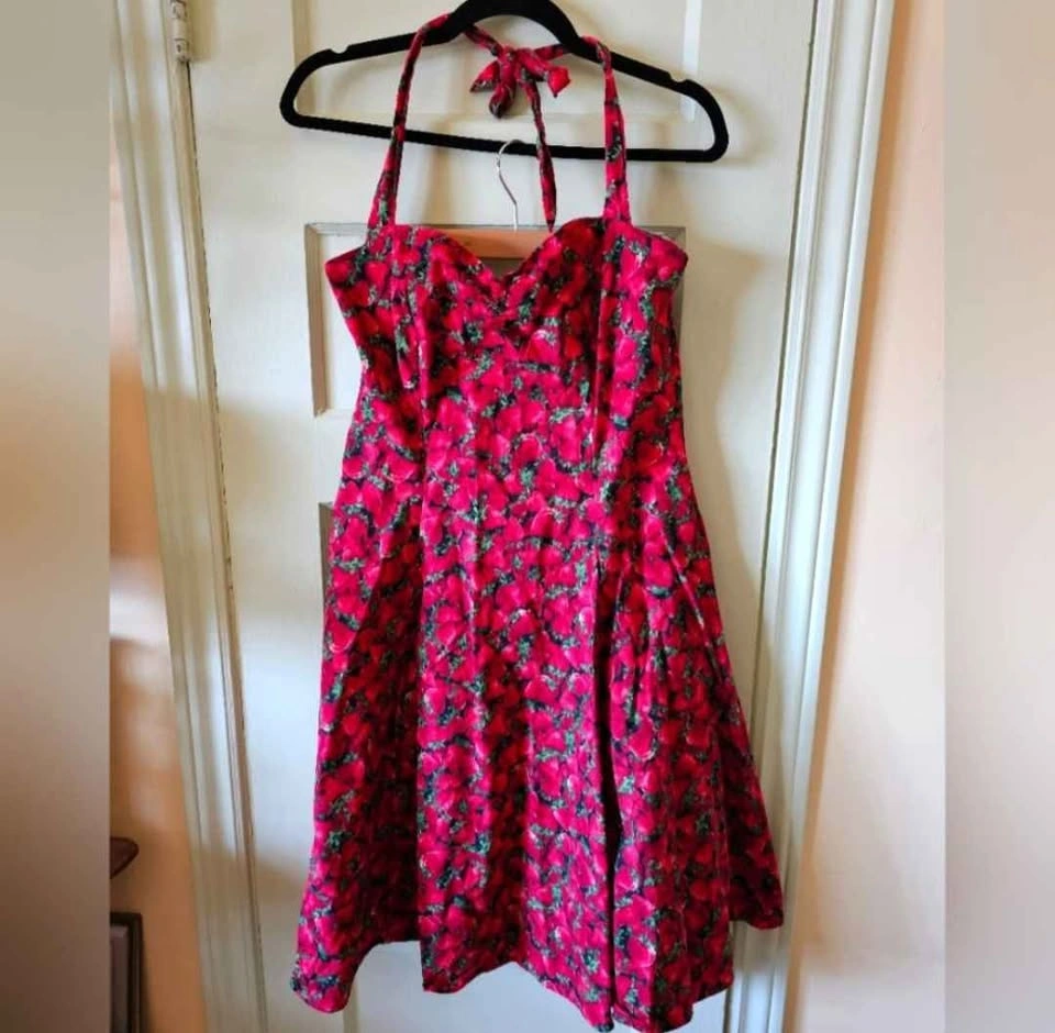 Heart of Haute Strawberry Print Halter Swing Dress - Size L - photo 4