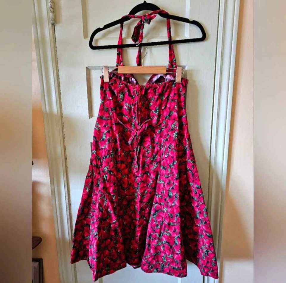 Heart of Haute Strawberry Print Halter Swing Dress - Size L - photo 5