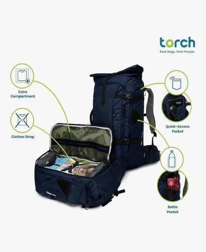 Torch 45L Black Travel Hiking Backpack - photo 2