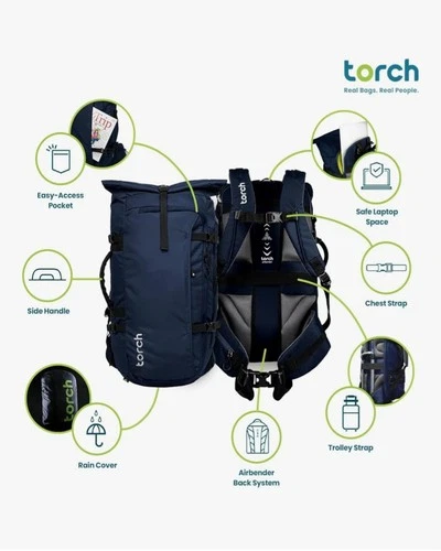 Torch 45L Black Travel Hiking Backpack - photo 3